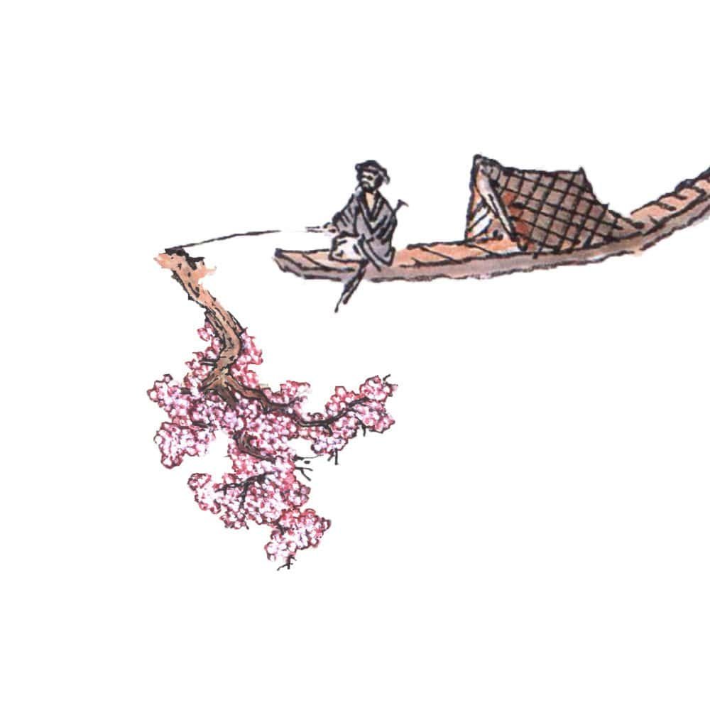 homem pescando um pessegueiro. colagem de leopoldo cavalcante para ilustrar o episódio 14 do biyiniao do livro, de calebe guerra