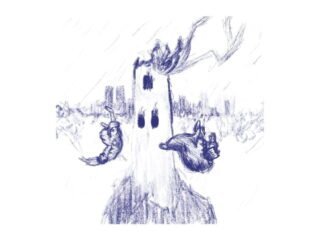 Ilustração de Bambi para o texto "Aquarius - A Torre como dissolução exógena e endógena" de Martha Rocha.